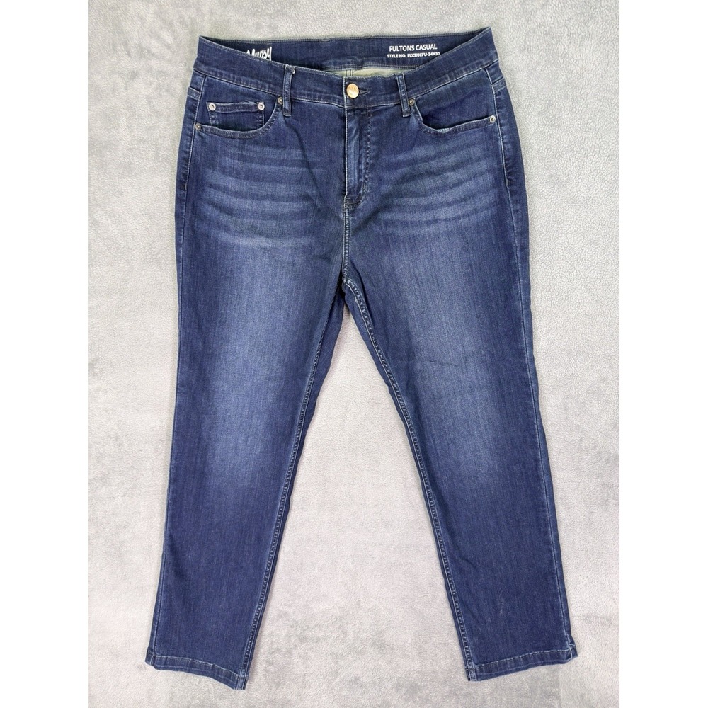 Mugsy Jeans Mens 34x30 Blue Straight Slim Dark Wash Fultons Casual Stretch